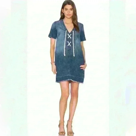 NWOT Mark Lace Up Denim Jean Mini Dress Women’s Size Small - Picture 1 of 6